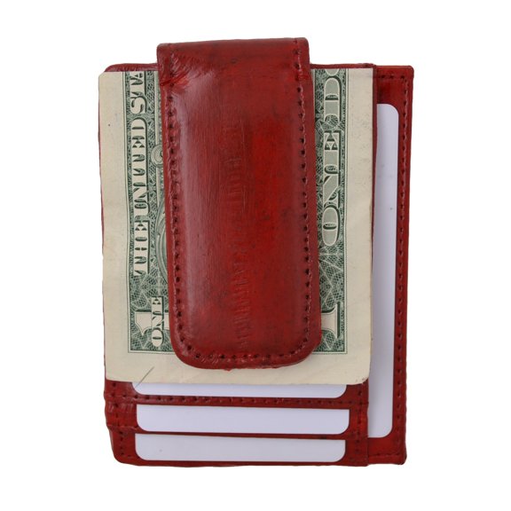 Genuine Eel Skin Leather Money Clip Front Pocket Wallet with Magnet Clip and Card ID Case E 910E