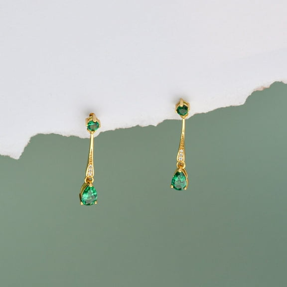 Genuine Emerald Art Deco Earrings 925 Sterling Silver, Lab Emerald Jewellery, Dainty Vintage drop earrings, Gifts for Mum, Birthday Gift