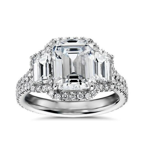Wonderful Emerald Cut 3.20 Ct Moissanite 3-stone Ring for Engagement Solid 14K White Gold Size 7 by Diamond-Capitals