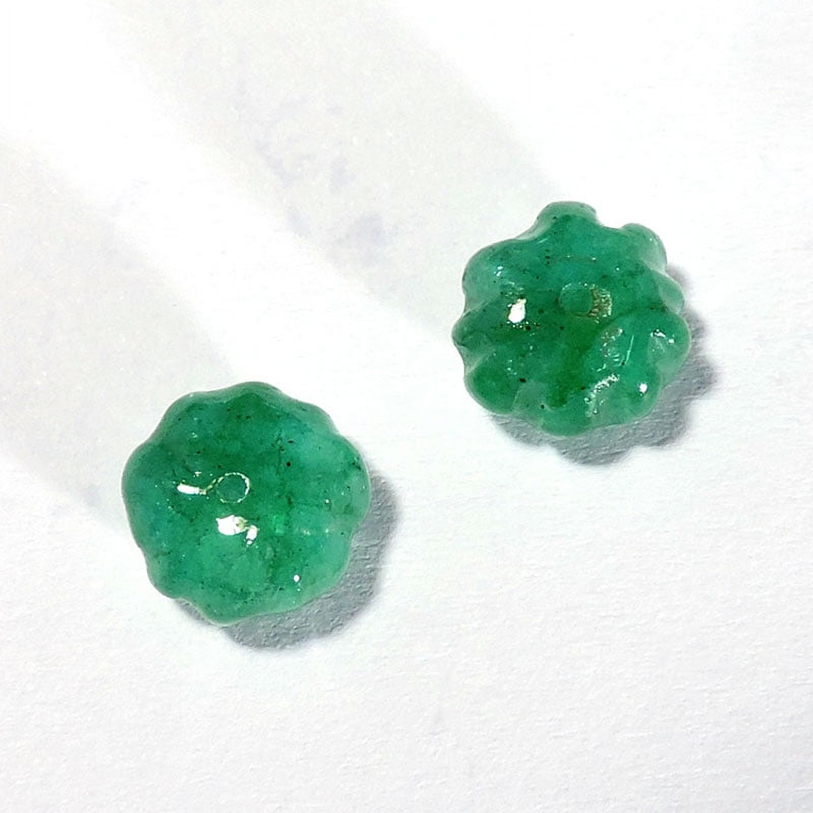 Genuine Emerald Pair Flower Cut 1mm Drill Hole Beads Gemstone 11.25Cts
