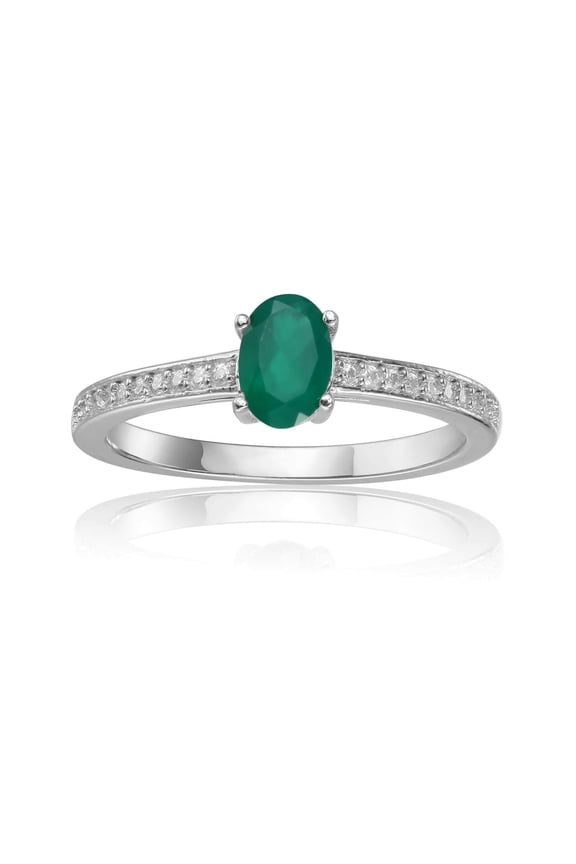 Genuine Emerald Solitaire Ring with Moissanite Accents
