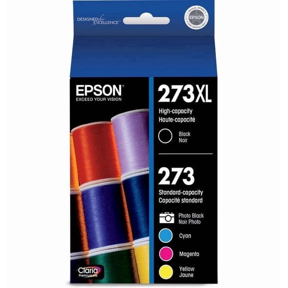 Genuine Epson 273 Ink Cartridge 5-Pack Black/Photo Black/Cyan/Magenta/Yellow (T273020, T273120, T273220, T273320, T273420) Sold Without Manufacturer Warranty