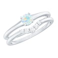 thumbnail image 1 of Rosec Jewels Ethiopian Opal Diamond Wedding Engagement Ring Set of 2 - AAA Quality - Minimal Opal Ring with Enhancer, 14K White Gold, US 6.50, 1 of 9