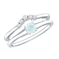 thumbnail image 1 of Rosec Jewels Ethiopian Opal Diamond Wedding Engagement Ring Set of 2 - AAA Quality - Minimal Opal Ring with Enhancer, 18K White Gold, US 3.50, 1 of 8