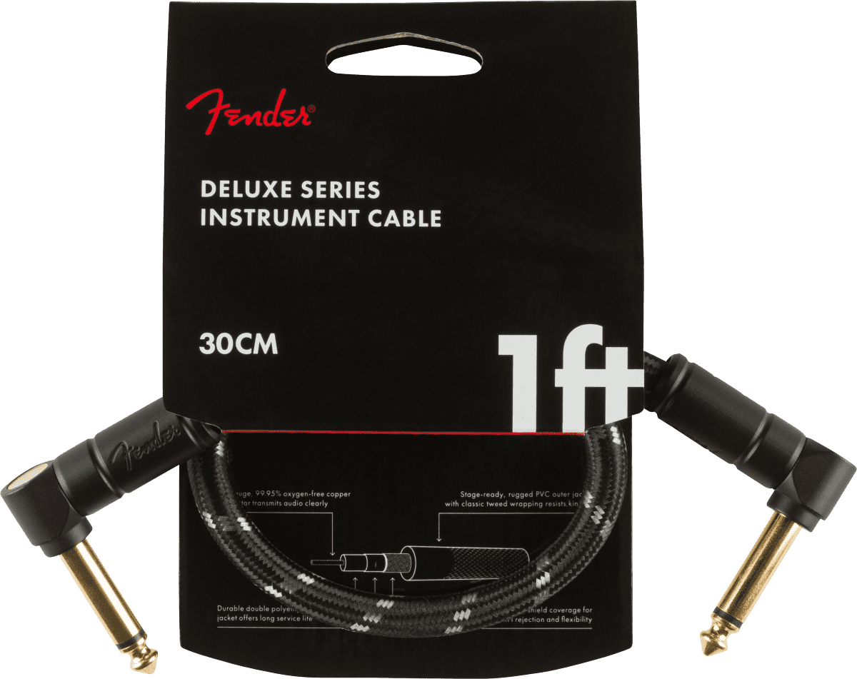 Genuine Fender® 1' Deluxe Series Instrument Cable Black Tweed  0990820095 1 foot