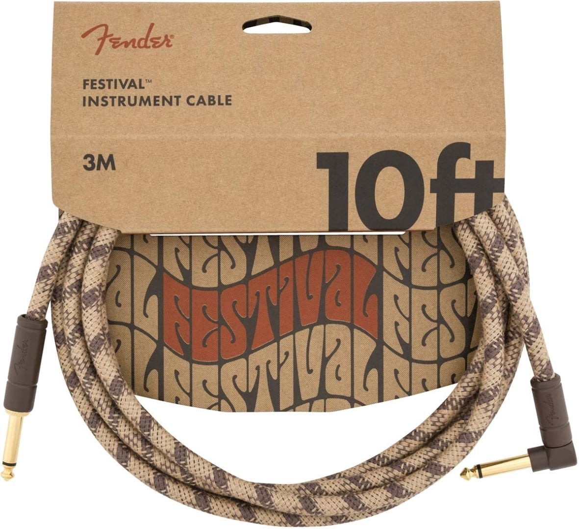 Genuine Fender® 10' Angled Festival Instrument Cable, Pure Hemp, Brown Stripe