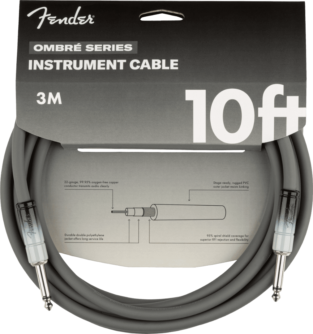 Genuine Fender 10 Foot Ombre Series Instrument Cable Silver Smoke #0990810248