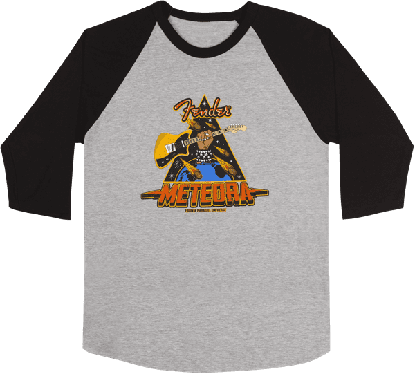 Genuine Fender Meteora Guitar Raglan T-shirt in Gray & Black XXL #9190704806