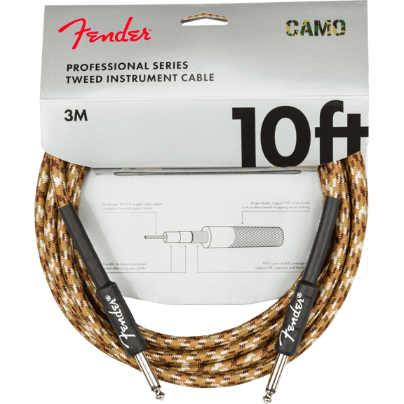 Genuine Fender Professional Series Instrument Cable, 10', Desert Camo - Bargain