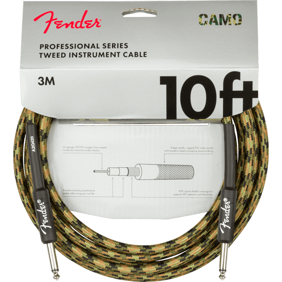 Genuine Fender Professional Series Instrument Cable, 10', Woodland Camo