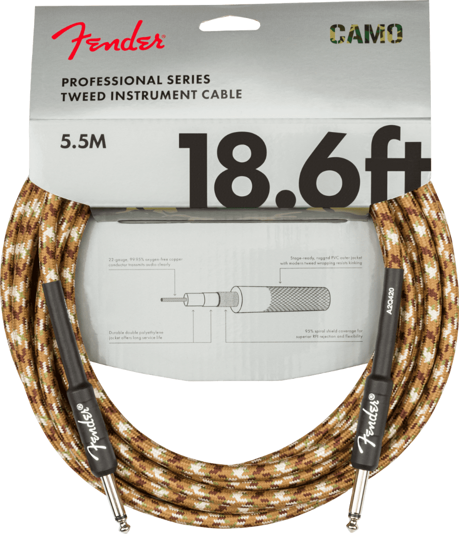 Genuine Fender® Professional Series Instrument Cable, 18.6', Desert Camo