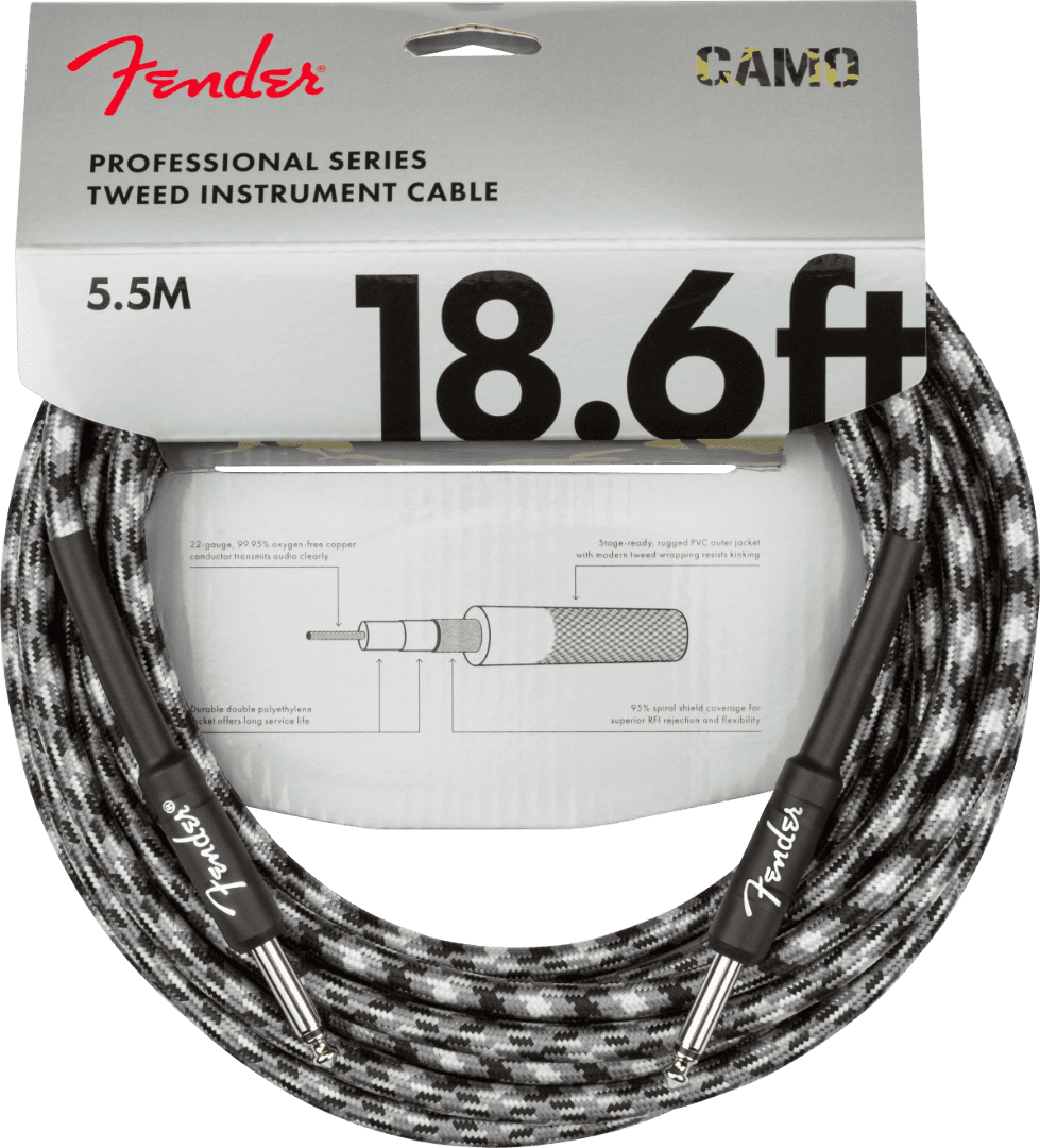 Genuine Fender® Professional Series Instrument Cable, 18.6', Winter Camo
