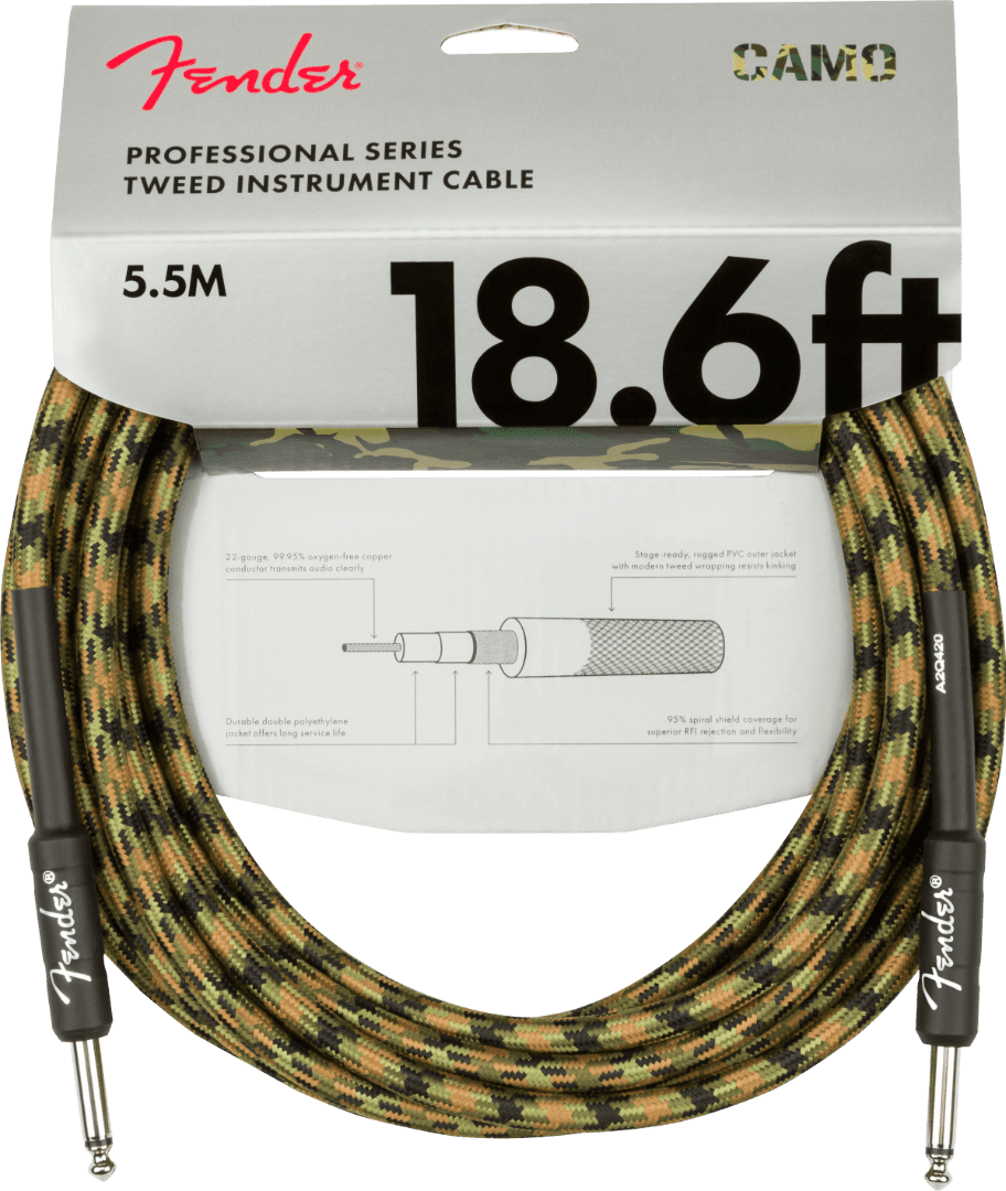 Genuine Fender® Professional Series Instrument Cable, 18.6', Woodland Camo