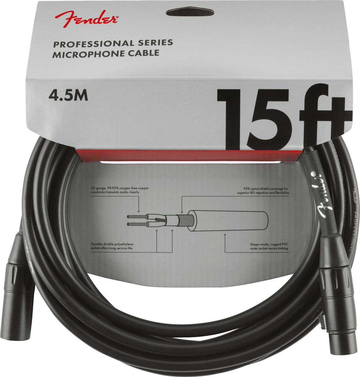 Genuine Fender Professional Series Microphone Cable, 15', Black - 15 Feet Long