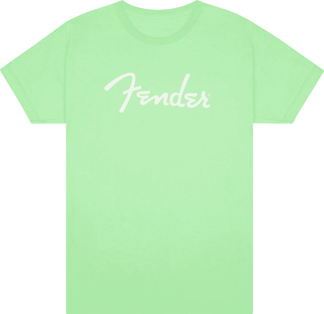 Genuine Fender Spaghetti Logo Surf Green T-Shirt 100% Cotton Size Large