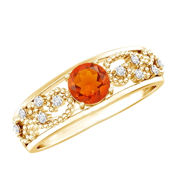 Rosec Jewels Natural Fire Opal Ring for Anniversary (AAA Grade) - Vintage Inspired Opal Diamond Ring - with Jewelry Box, 14K Yellow Gold, US 9.00