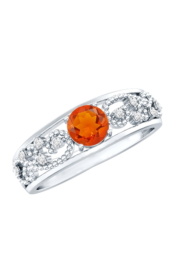 Natural Fire Opal Ring for Anniversary (AAA Grade) - Vintage Inspired Opal Diamond Ring - with Jewelry Box, 18K White Gold, US 9.00