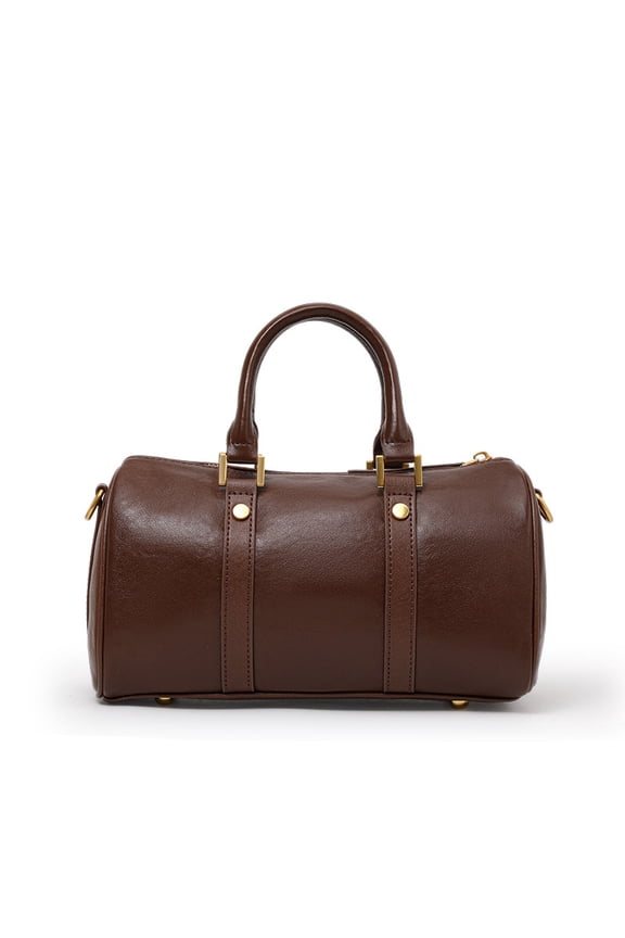 Genuine First Layer Cowhide Women's Lychee & Wrinkled Texture Cylinder Handbag & Shoulder Bag