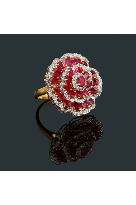 Genuine Flower Ruby Diamond Ring