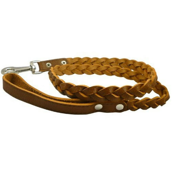 Genuine Fully Braided Leather Dog Leash 4 Ft Long 1" Wide Brown, Large Breeds