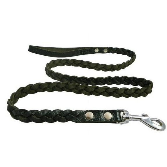 Genuine Fully Braided Leather Dog Leash 4 Ft Long 3/4" Wide Black, Menium to Large Breeds