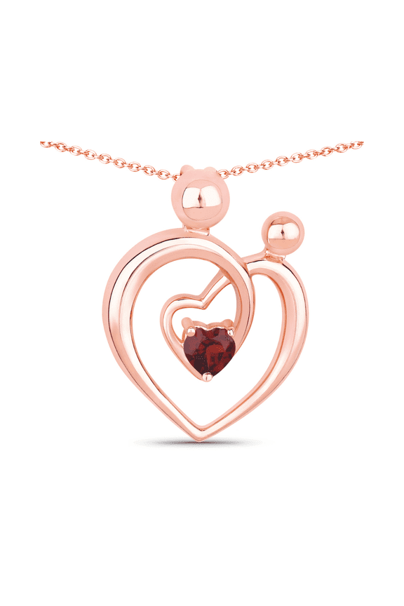 Genuine Garnet Mom Heart Pendant Necklace in 925 Sterling Silver with 18K Rose Gold Plating Mothers Day Jewelry Gift for Women by Fine Color Jewels