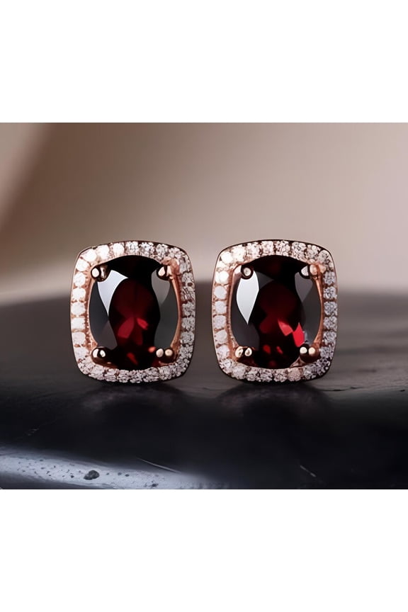 Genuine Garnet Stud Earrings, Garnet Earrings, Natural Red Garnet Earrings, January Birthstone Stud Earrings