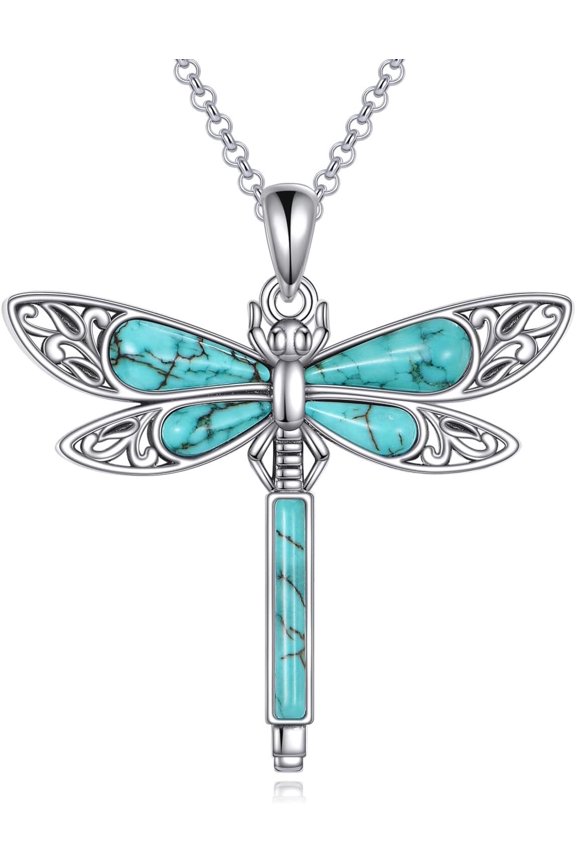 Genuine Gemstone Pendant Necklace for Women 925 Sterling Silver Dragonfly Necklaces Birthstone Jewelry Birthday Gifts for Women Her Wife Girlfriend Lover