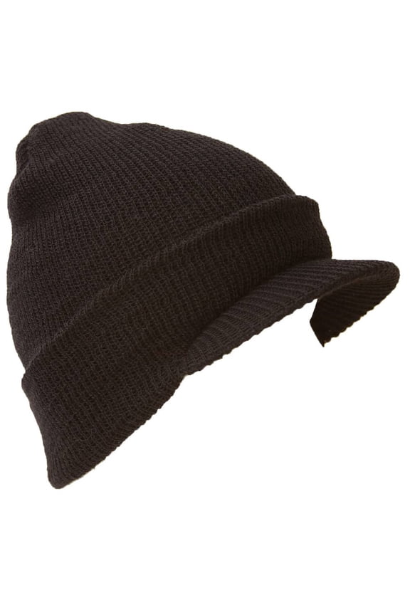 Genuine Government Issue 100% Wool Cap Visor Beanie - Black