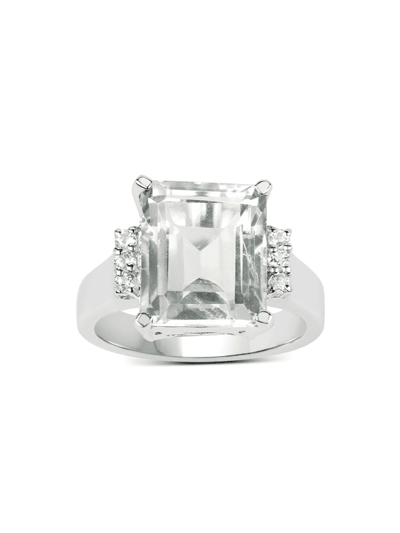 Green Amethyst Solitaire Ring for Women Sterling Silver Topaz Accent