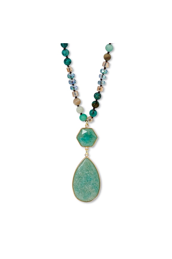 Genuine Green Aventurine Goldtone Beaded Drop Necklace 36-inch