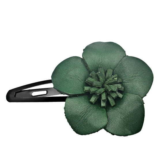 Genuine Green Leather Sweet Azalea Flower Hair Barrette Pinch Clip