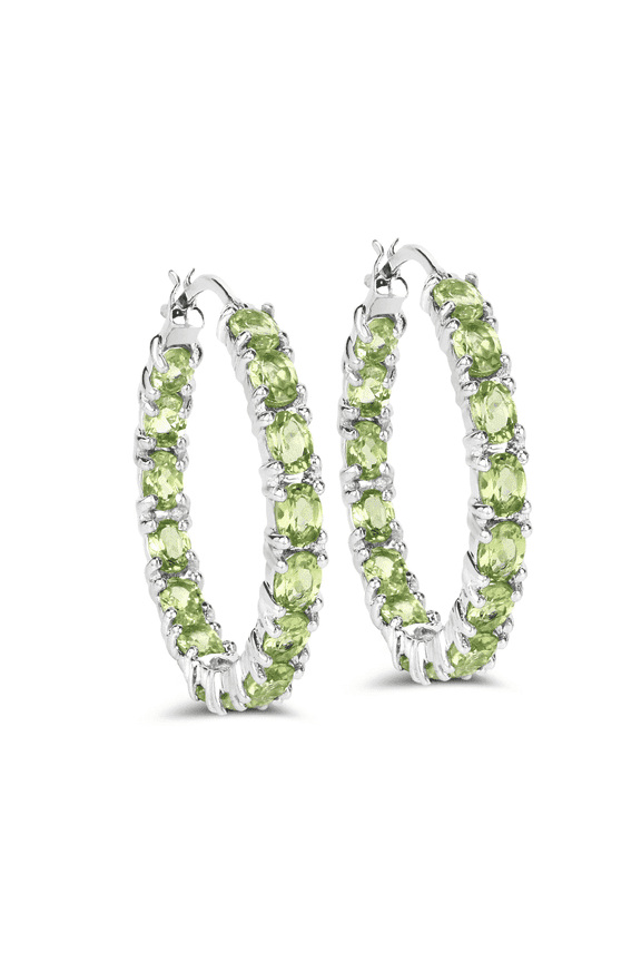 Peridot Hoop Earrings for Women, 925 Silver, August Birthstone Jewelry Gift