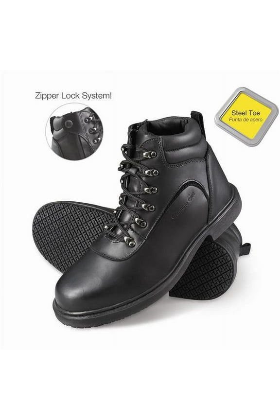 7130-9W Womens Slip-Resistant Steel Toe Zipper Work Boot, Black - Size 9
