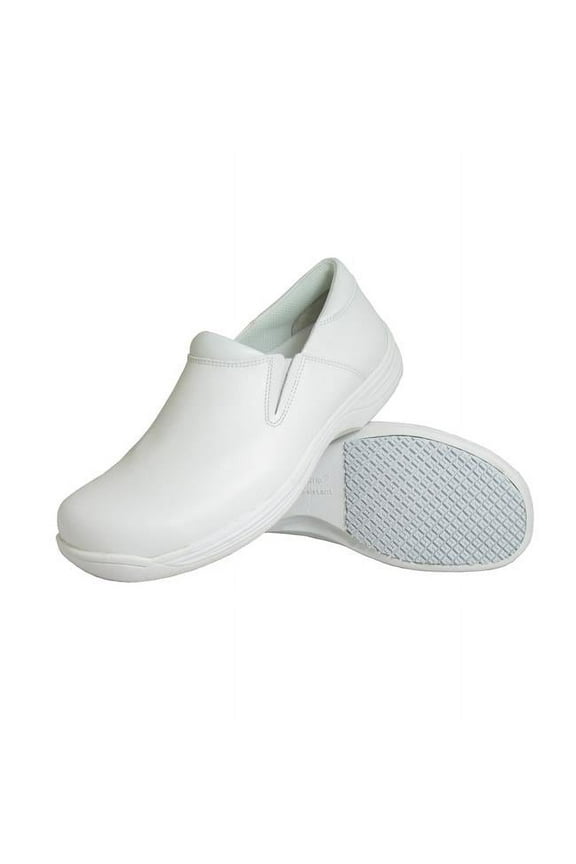 Mens Slip-Resistant Leather Work Shoe, White - Size 11
