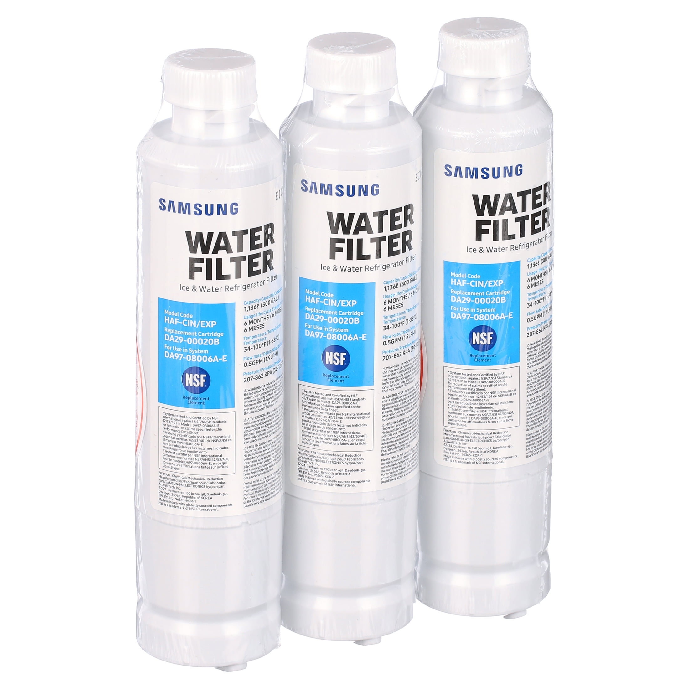 Genuine HAF-CIN Samsung Replacement Water Filter - 3 Pack, Blue and White Genuine HAF-CIN Samsung Replacement Water Filter - 3 Pack, Blue and White