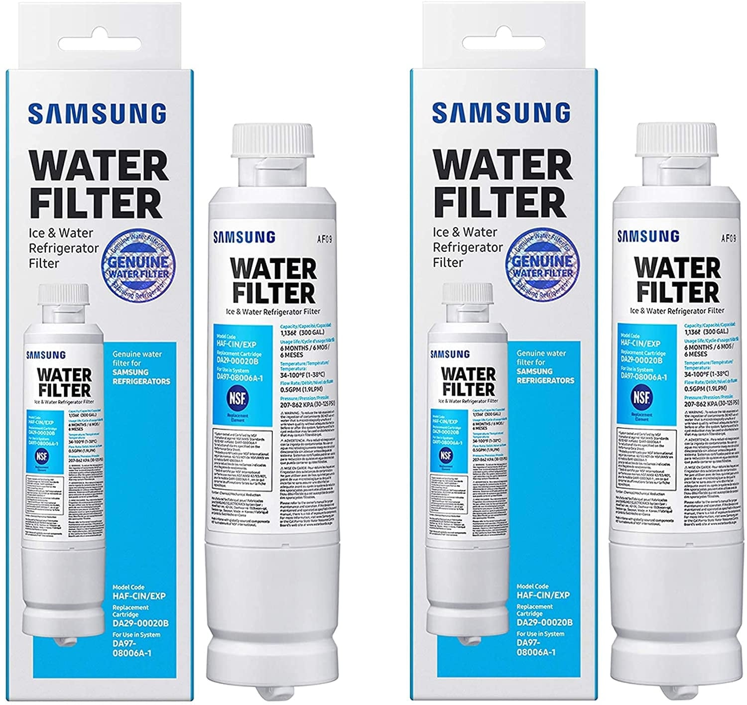 Genuine HAFQIN Refrigerator Water Filter (DA2917376B) 2 Pack