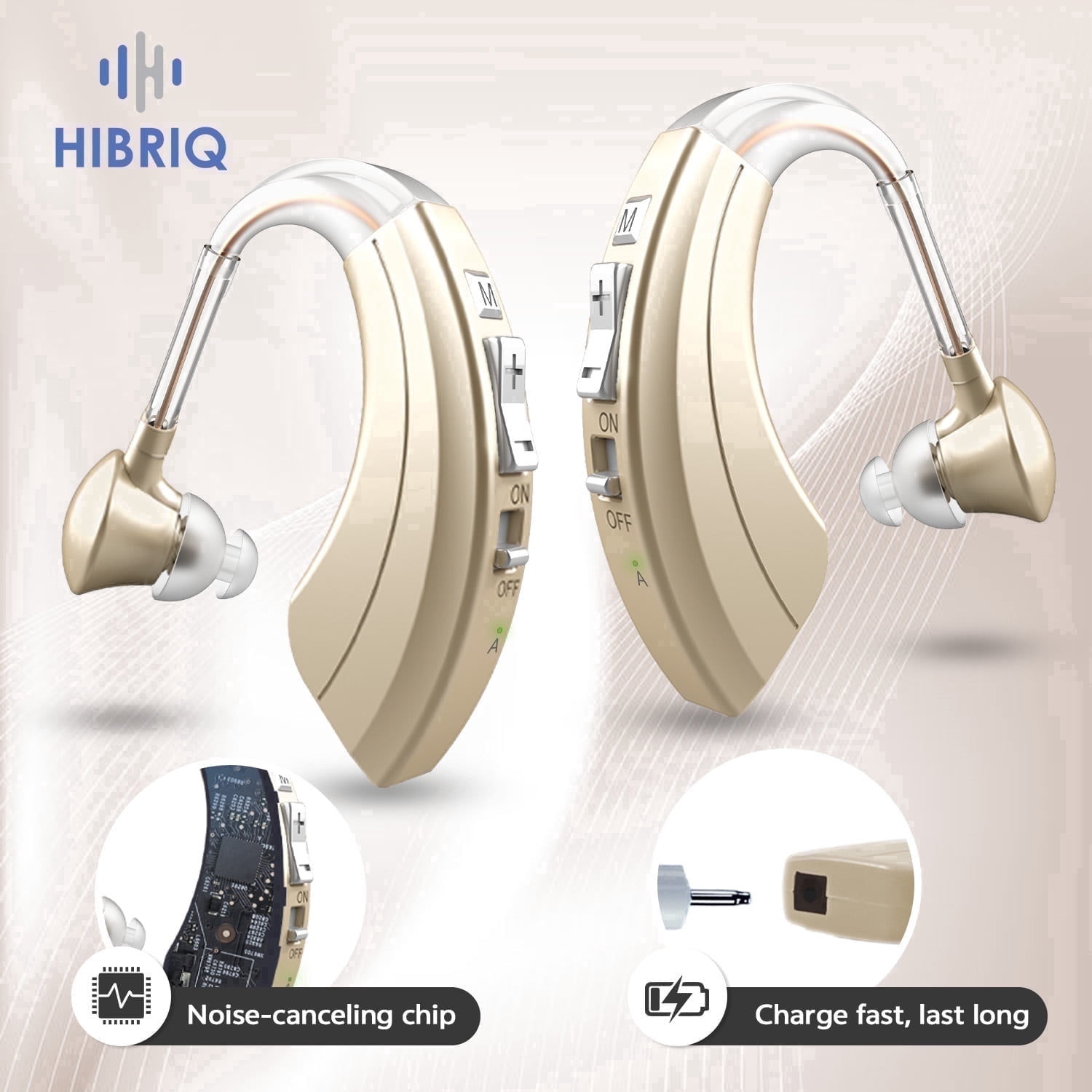 HIBRIQ Rechargeable Hearing Aids with Noise Cancelling, Feedback Cancellation & Clear Speech for Seniors HH-1220AX