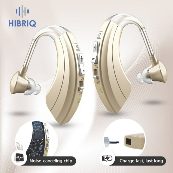 HIBRIQ Digital Hearing Aids for Seniors, Rechargeable Hearing Aids with Enhanced Speech and Feedback Cancellation, Simple to Operate, Noise Reduction, Comfort Fit HH-1220AX