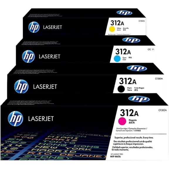 HP 312A Toner Cartridges Original Set CF380A/ CF381A/ CF382A/ CF383A Works with HP Laserjet Printers Color Pro Mfp M476 Series