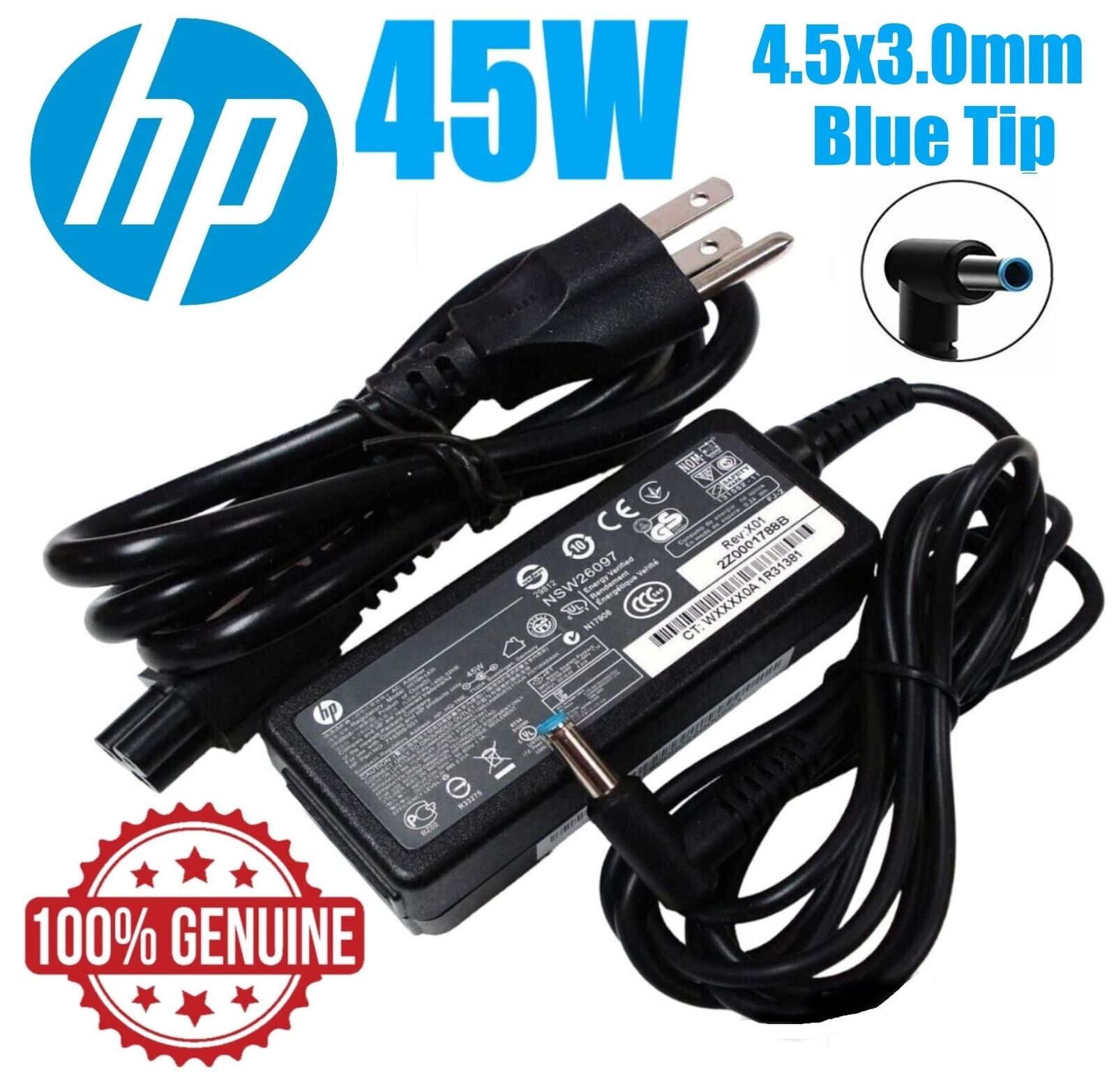 Genuine HP 45W blue tip laptop AC Adapter Power Supply charger 19.5V
