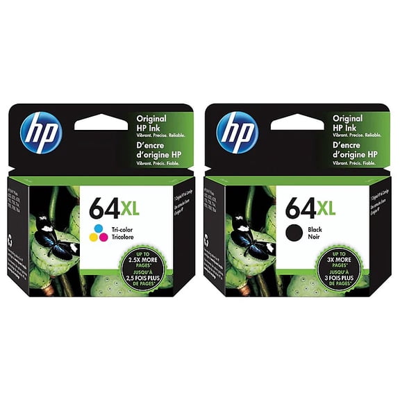 Genuine HP 64XL Black & Tri-Color Original Ink Cartridge Combo Pack (N9J92AN & N9J91AN) High-Yield, Up to 600 Black / 415 Color Pages, Sold without Manufacturer Warranty