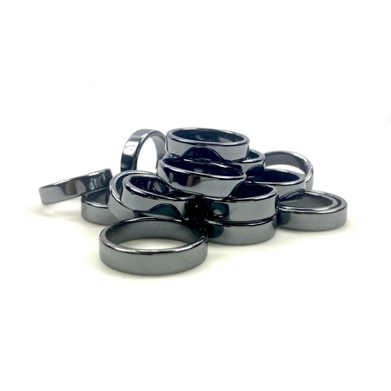 Genuine Hematite Rings Set Negative Energy Ring Non Magnetic Black Hematite Stone Ring Girls Women Men Boys 20 rings Variety Size Flat