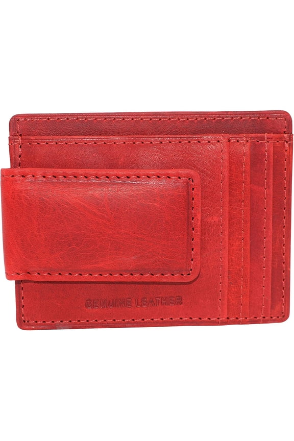 Genuine Hunter Leather Money Clip Front Pocket ID Wallet Strong Magnet Red