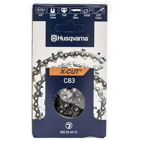 Husqvarna 585550072 X-Cut C83 20" Full Chisel Chain 3 8" Pitch .050" Gauge 72 Drive Links