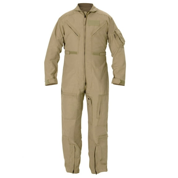 Genuine Issue CWU 27/P Nomex Coverall, Knife Pocket, No Epaulets, Made in USA, Khaki, Size 32 Regular