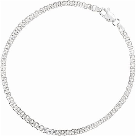 Genuine Italian 925 Sterling Silver Bismark Link Chain Bracelet – 11" Classic Shiny Women’s Wrist Bracelet with Lobster Claw Clasp