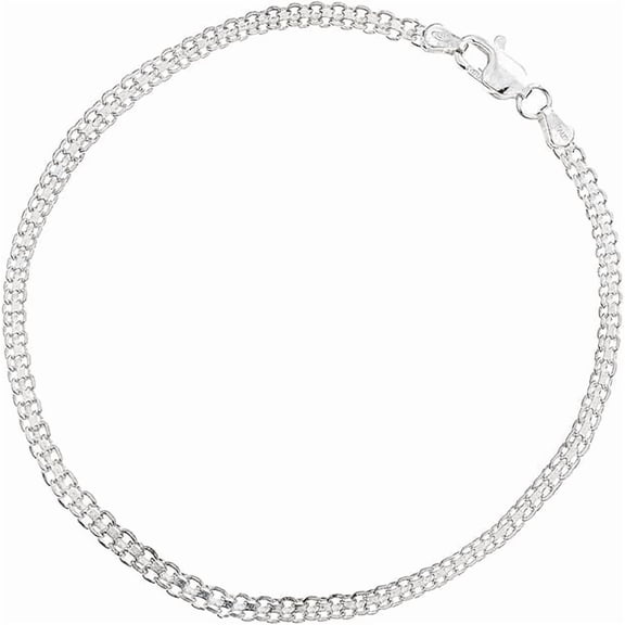Genuine Italian 925 Sterling Silver Bismark Link Chain Bracelet – 9" Classic Shiny Women’s Wrist Bracelet/Anklet with Lobster Claw Clasp