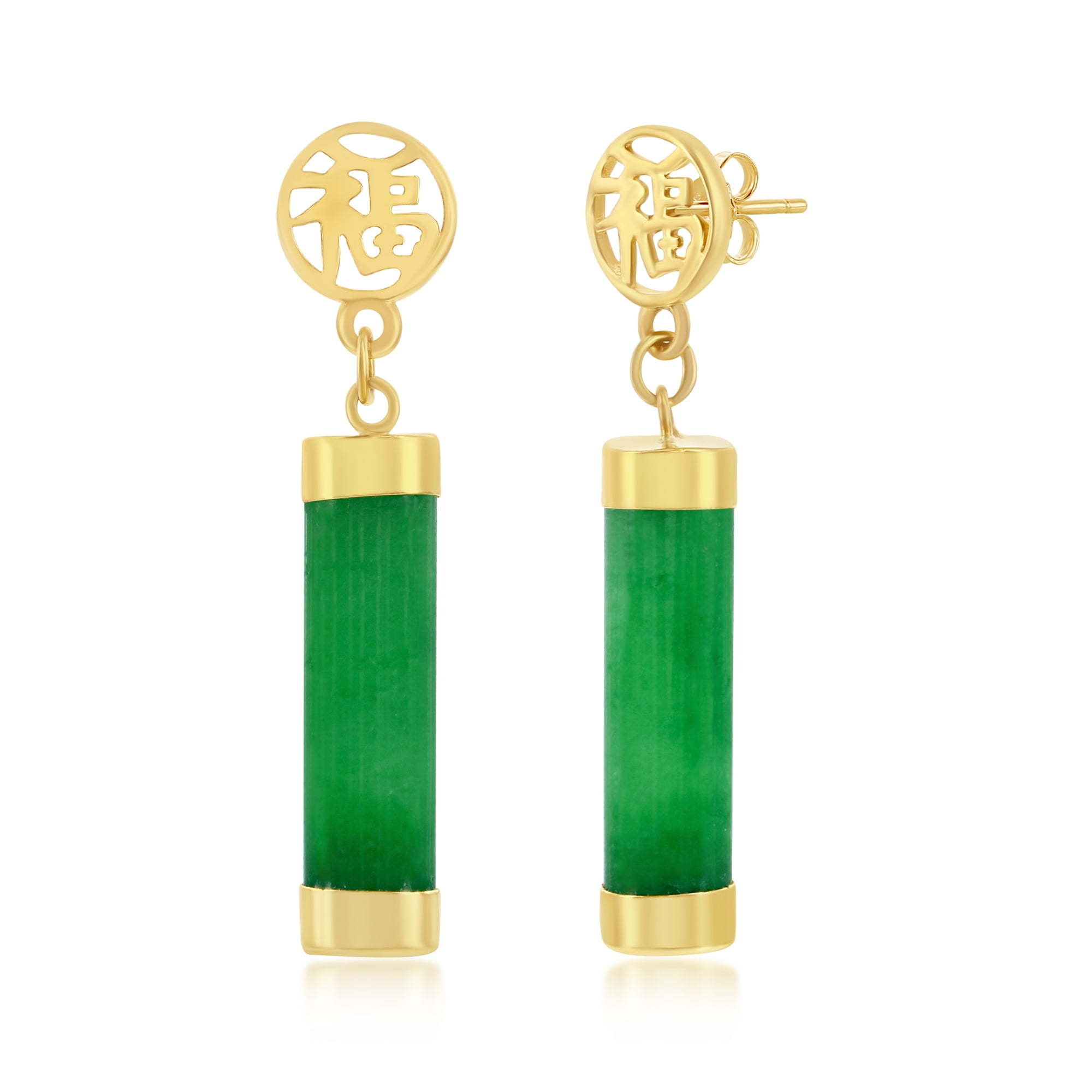 Elegant Oriental Jade Drop Earrings For Women – 18K Gold-Plated Dangle Earrings With Green Accents, Perfect For Special Occasions