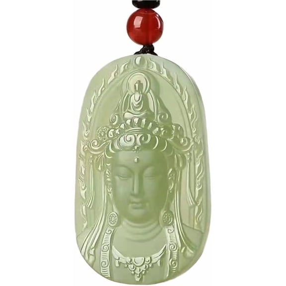 Genuine Jade Kwan Yin Guan Yin Goddess Of Mercy Amulet Necklace(Certificate,Handcarved)